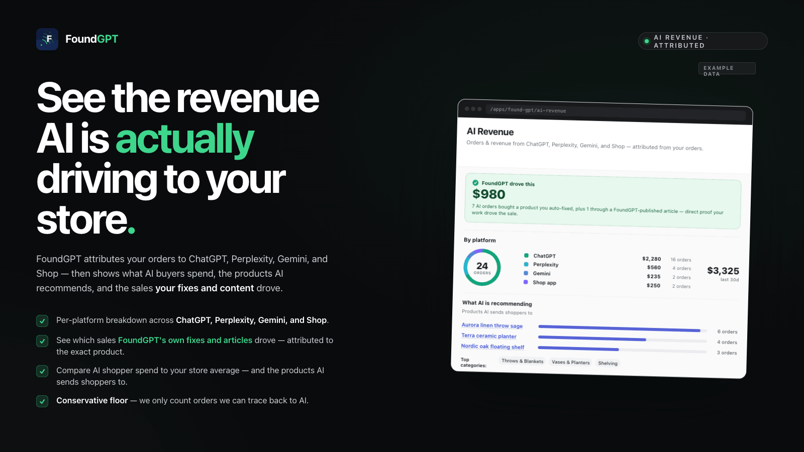 FoundGPT — the AI-search visibility dashboard for Shopify